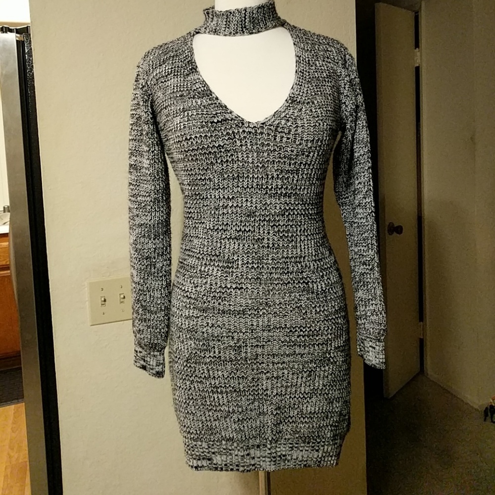 Boohoo asos choker long sleeve knit sweater dress